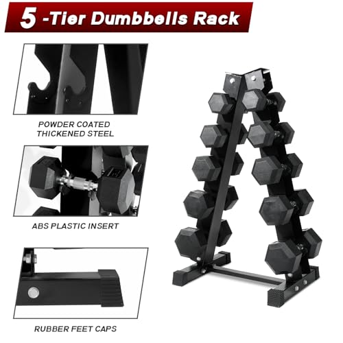 Ritfit 5-650 LBS PVC Encased Hex Dumbbell Sets with Optional Rack for Home Gym, Hand weight with Chrome Handle for Strength Training,Workouts - style: (10+15+20+25+30) 200LBS SET