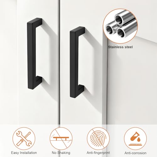 Probrico 5 Pack Black Cabinet Pulls Stainless Steel 4Inch Cabinet Handles Square Corner Bar Kitchen Cabinet Handles Drawer Pulls Knobs Hole Centers 4 inch 102mm Kitchen Cabinet Pulls - color: Black, size: Hole Center: 102mm(4inch)