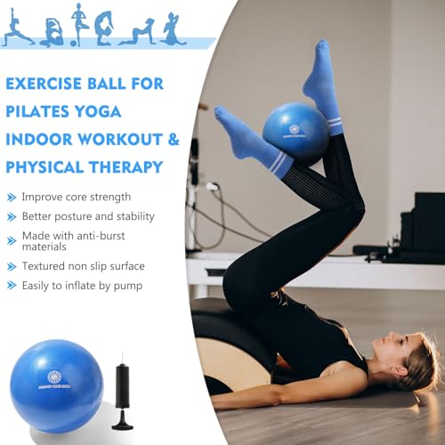 floconssy Pilates Ball Resistance Bands Grip Socks Barre Sets, Loop Exercise Bands 5 Levels, Small Yoga Ball 9 Inch, Non Slip Socks Workout Kit at Home - color: Blue