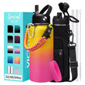 Stainless Steel Water Bottles 32oz - Cold-48h Hot-24h Insulated Water Bottle with Straw & Auto Spout Lid, Carrier Bag & Protective Cup Mat, Metal Thermo Flask Reusable Gym Waterbottle Jug Leak Proof - color: Candy, size: 32 Ounces