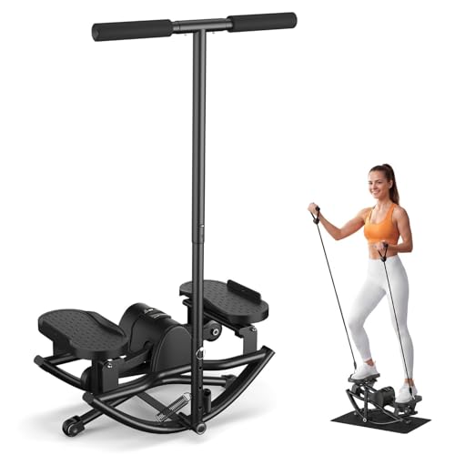 Rock Stepper for Exercise at Home, Rocking Stepper Side to Side | Rocker Stepper with Resistance Bands & Handlebar for Full Body Workout, Lateral Stepper Exercise Machine (Utility Patent) - color: Black