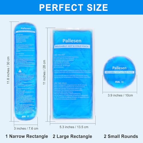 Pallesen Ice Packs for Injuries Reusable – Soft Ice Pack for Injury, Gel Hot & Cold Pack for Pain Relief, Rehab & Flexible Therapy for Knee, Back, Neck, Wrist, Ankle 5-Pack