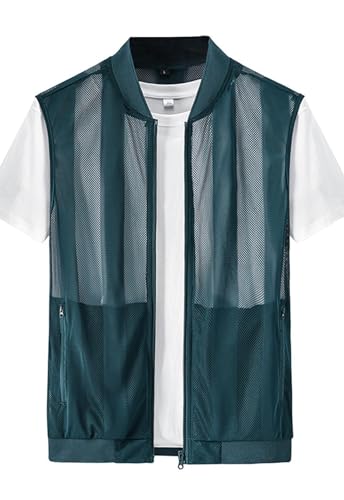 Flygo Men's Summer Casual Lightweight Breathable Mesh Cycling Travel Zip Vest - color: 02 Blue, size: X-Large