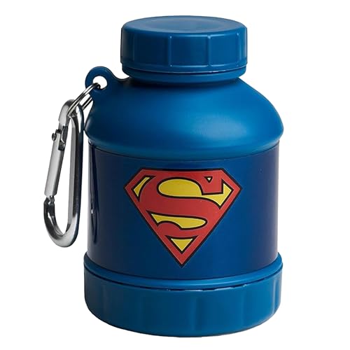 Smartshake Justice League Whey2Go Superman Protein Powder Storage Container 50g – BPA Free Shaker Bottle Funnel for Whey Protein Powder + Protein Shakes 110ml, DC Comics Superman Gifts for Men - color: Superman