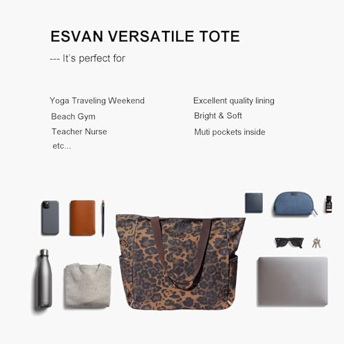 ESVAN Yoga Mat Bag Yoga Tote Carrier Shoulder Bag Carryall Tote for Office,Yoga,Pilates,Travel,Beach and Gym - color: Corduroy Brown Leopard Print
