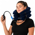 Inflatable Neck Stretcher for Neck Pain Relief, Cervical Traction Device with Hand Pump, 3-Layer Adjustable Neck Decompression Collar for Pinched Nerve, Stiff Neck & Tech Neck Support | Breathable Material - color: Midnight Navy Blue