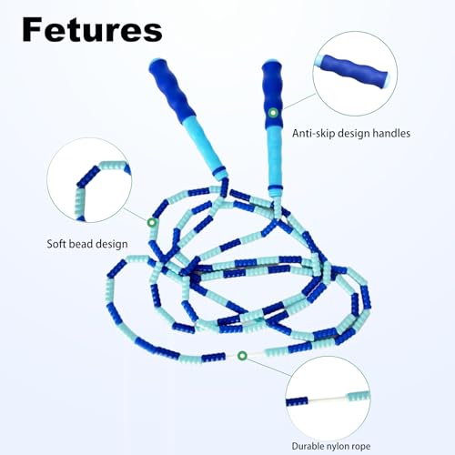 BIRDDIE Soft Beaded Jump Ropes, Adjustable Length Skipping Rope, Tangle Free Segmented Jumping Rope for Kids and Adults Exercise, Fitness 9.2 Ft - color: 8 Pack