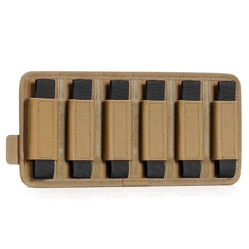 Savior Equipment Tactical Pistol Mag Pouch 9mm .40 45acp Open-Top Single & Double Stack Mag Holder Softshell Mags Storage Universal Magazine Carrier, Elastic Band to Hold Tight, Hook-Backed Panel - color: Dark FDE (6-Slot)
