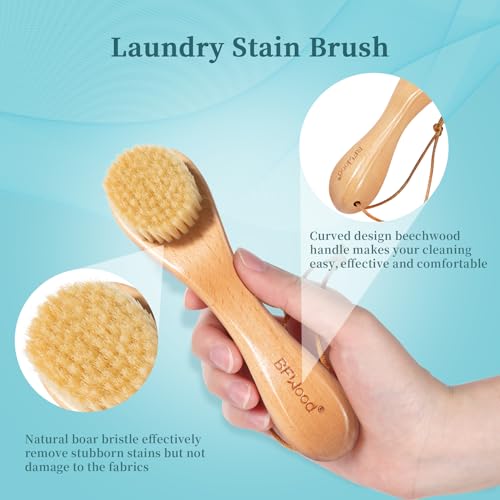 BFWood 2PCS Laundry Stain Brush - Natural Soft Boar Bristles, Removes Tough Stains from Delicate Fabrics Like Knits, Cotton, and Linens, Gentle on Fabrics, No Damage - style: Round-2PCS