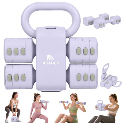 Abahub 2 in 1 Kettlebell & Dumbbell Set for Home Gym, Adjustable Weights Dumbbell Set with Kettlebell Grip Converter, Full Body Workout Kettlebell Set of 2 for Men Women - color: Purple