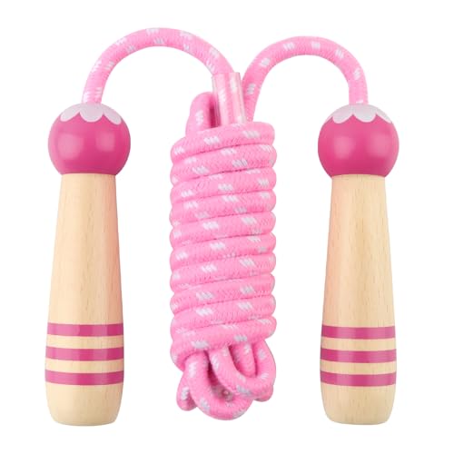 Jump Rope for Kids, Lorvain Adjustable Skipping Rope, Kids Jump Ropes with Wooden Handle for Girls Boys, Weighted Jumping Ropes for Fitness Workout Exercise Outdoor Fun Activity - color: Pink-1 Pc