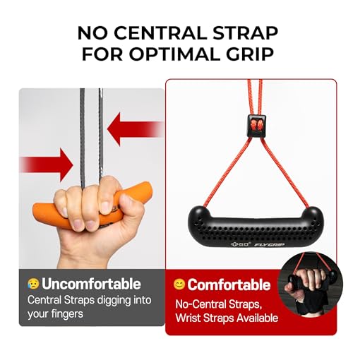 GD Fly Grip Pull Up Handles LAT Pull Down Attachments Nuetral Grip Cable | Nuetral grip Pull up bar, T-bar row Handle, 90 angle rotating, Barbell, Deadlift, Cable attachment, d handle tricep rope - color: Black Grip(Black strap)