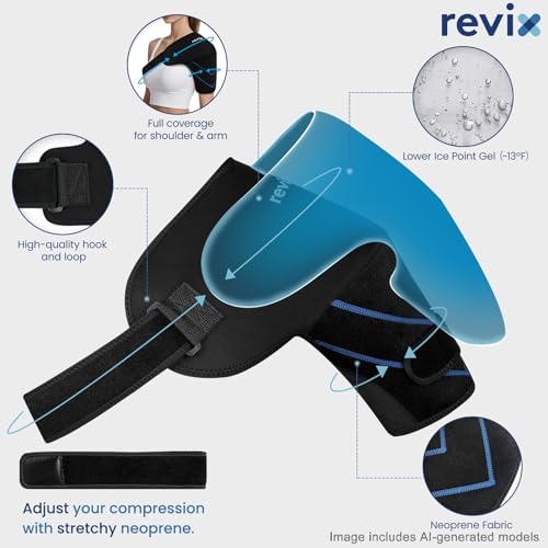 REVIX Shoulder Ice Pack Wrap & Brace for Rotator Cuff & Arm, 2 Gel Packs | Reusable Gel Shoulder Brace for Surgery Recovery, Rotator Cuff & Muscle Relief; for Men & Women - size: Medium, style: Black, 2 Gel Packs+1 Shoulder Brace