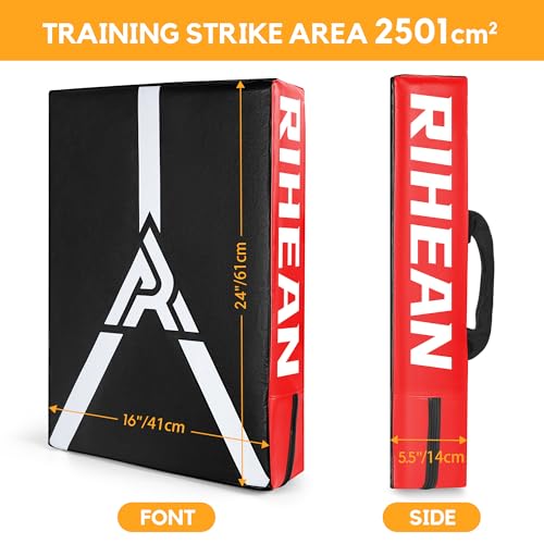 Martial Arts Kicking Shields Pad for Muay Thai, Taekwondo, Football, Basketball Training - Denser Foam, Longlasting PU Leather Kick Shield - style: 16x24in Red