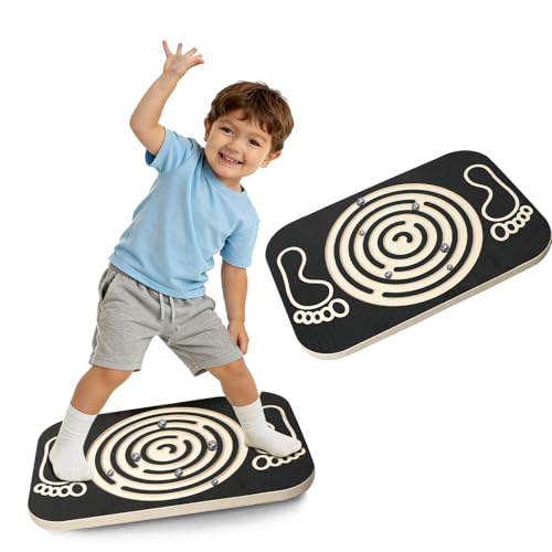 Balance Board Maze for Kids, 17.5-Inch Wobble Board Rocking Seesaw Sensory Training with 6 Balls, Non-Slip Pedals Indoor Outdoor for Boys Girls