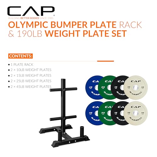 CAP 2-inch Olympic Bumper Plate Weight Set | 100-370 lbs | Multiple Colors | Storage Rack Optional - size: 190 lb - Set with Compact Rack, style: COMPETITION