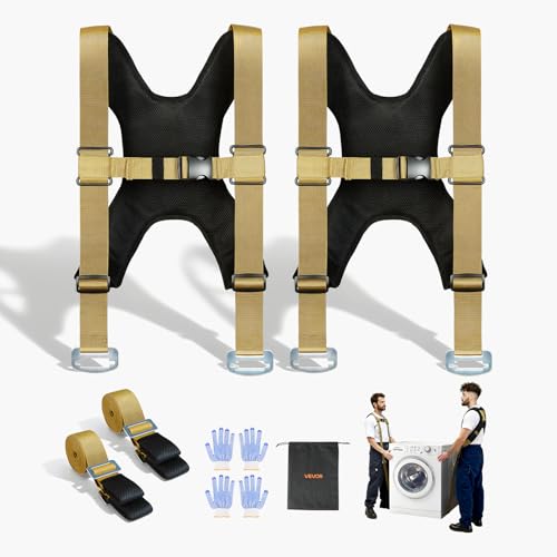 VEVOR Moving Straps, Supports up to 1000 lbs, 2-Person Lifting and Moving System with 2 Harness & 2 Load-Bearing Straps, Adjustable Lifting for Furniture Appliances Mattresses