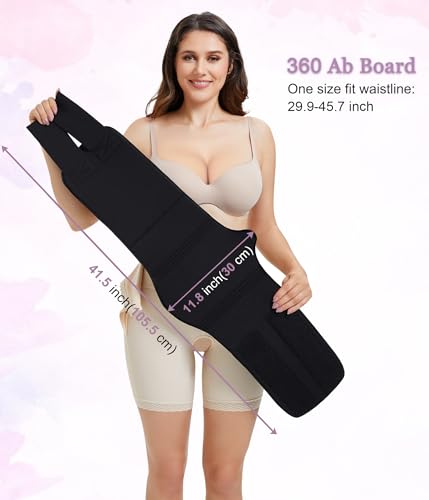 YERKOAD 360 Lipo Foam Ab Board Post Surgery Liposuction Abdominal Compression Boards Belly Wrap Lipo Recovery Waist Cincher - color: Black