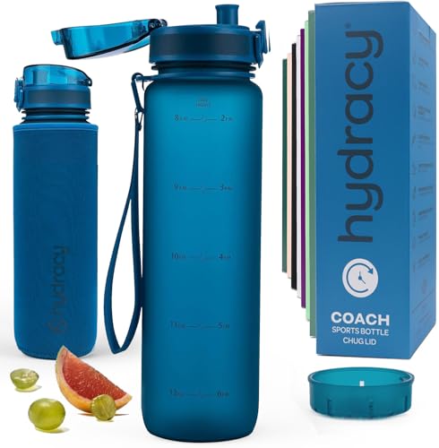 Hydracy Motivational Water Bottle with Time Marker & Fruit Infuser 32 oz | BPA-Free Tritan, Leakproof Flip-Top Lid,No-Sweat Sleeve,Carry Strap,Daily Intake Tracking for Gym,Sports,Outdoors - color: Midnight Blue, size: 32 Ounces