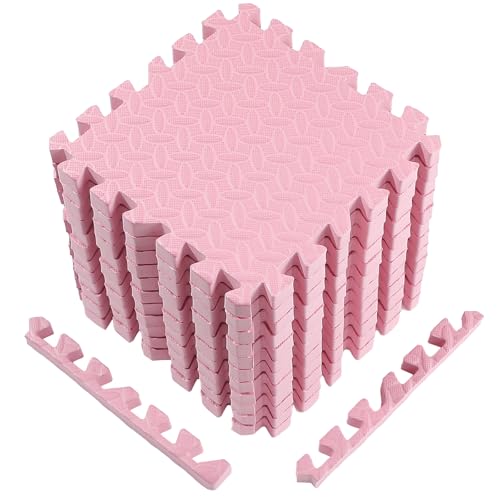 Arrowbash 12x12x1 Inch EVA Thick Interlocking Foam Floor Tiles Puzzle Exercise Mat Foam Mats for Home Gym Pets(Pink,12) - color: Pink, size: 12