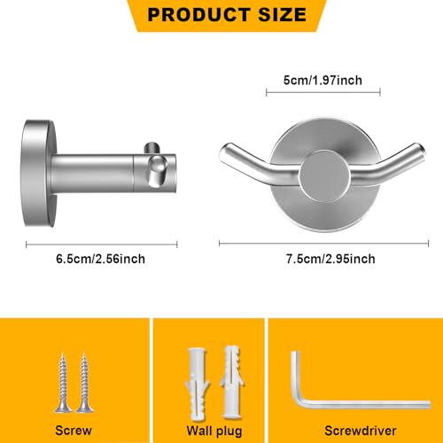 2 Pack Towel Hooks for Bathroom, Screw in Stainless Steel Wall Hooks for Hanging Coat Robe Keys(Brushed Nickel) - color: Brushed Nickel