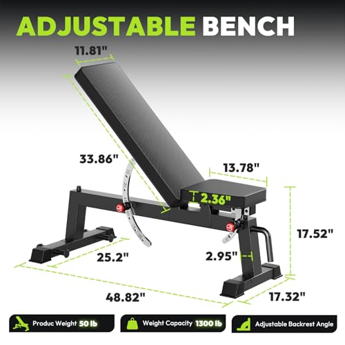 HANDBODE Adjustable Weight Bench for Full Body Workout, 1500 LBS Weight Capacity Bench Press Bench of Home Gym Strength Training, Incline Upright Flat Utility Workout Bench with Fast Adjustment - color: 1300 lb Weight Bench & 2 X 30 lb dumbbells