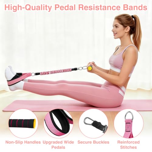 2026 Upgraded Pedal Resistance Band with Handles, 20/30/40LBS Adjustable Latex Bands, Door Anchor, Non-Slip Comfort Pedals, Full Body Workout Kit for Women, Sit Up Exercise Equipment