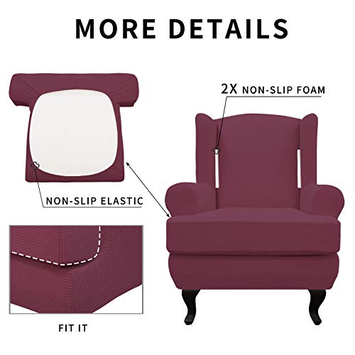 Easy-Going Stretch Wingback Chair Sofa Slipcover 2-Piece Sofa Cover Furniture Protector Couch Soft with Elastic Bottom, Spandex Jacquard Fabric Small Checks ASH Rose - color: Ash Rose