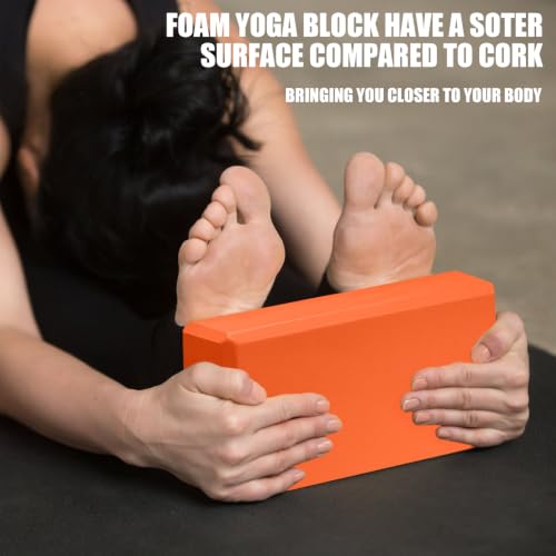 Septo 2 Pcs Yoga Blocks, 9x6x3 Inch Foam Blocks for Pilates | High density EVA foam Yoga Props lightweight non-slip surface for meditation stretching balance training - color: Orange