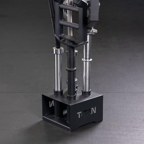 Titan Fitness 5 Barbell Holder, Vertical Olympic Sized Bar Rack, 12" x 12" Compact Floor Unit, Nylon Inserts Protect Sleeves, Organize and Save Space in Home Garage Gym