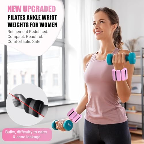 Pilates Wrist & Ankle Weights for Women, Wearable Strong Arm & Leg Weights Set of 2, Adjustable Ankle Weights for Walking, Yoga, Dance, Barre,Gym - color: Pink, size: 1lbs x2