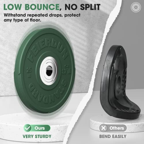 FEIERDUN Color Bumper Plate Set, 2-Inch Olympic Weight Plates, Low Bounce Rubber Barbell Plates with Stainless Steel Insert for Weightlifting, Strength Training, CrossFit & Home Gym, 10LB-370LB - style: C) 25LBS Pair