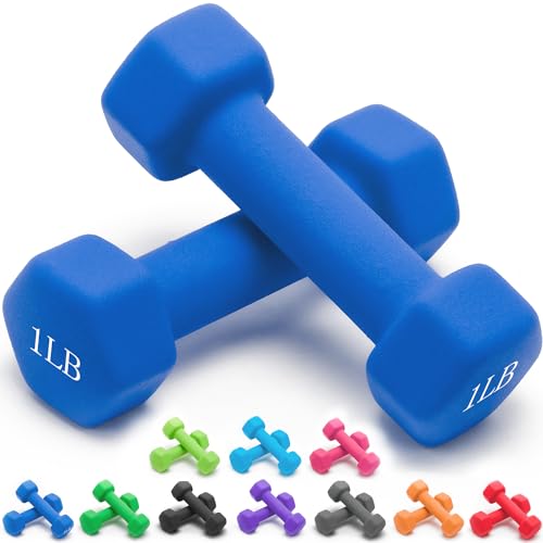 Portzon 8 Colors Options Compatible with Set of 2 Rubber Dumbbell Weight, 5-50 LB, Anti-Slip, Anti-roll, Hex Shape - color: Dark Blue, size: 01-Pound,Pair, style: Neoprene Dumbbells