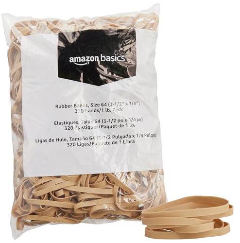 Amazon Basics Rubber Bands, Office Supplies, Size 64 (3-1/2 x 1/4 Inch), 320 Bands/1 lb Pack, 25-Pack, Tan - size: Size 64, style: 25-Pack