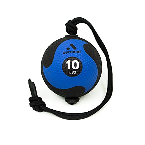Aeromat Elite Power 39" Rope 10 lb Medicine Balls for Exercise - 9" dia Workout Ball, Weighted Balls for Exercise, Weight Ball, Wall Balls for Exercise, Color-Coded Medicine Ball with Rope (Blue)