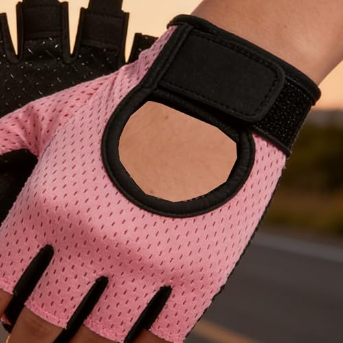 IZUS Anti-Slip Fingerless Workout Gloves for Women Gym/Exercise/Fitness/Training/Cycling with Excellent Grip/Cushion-Pads - color: Pink