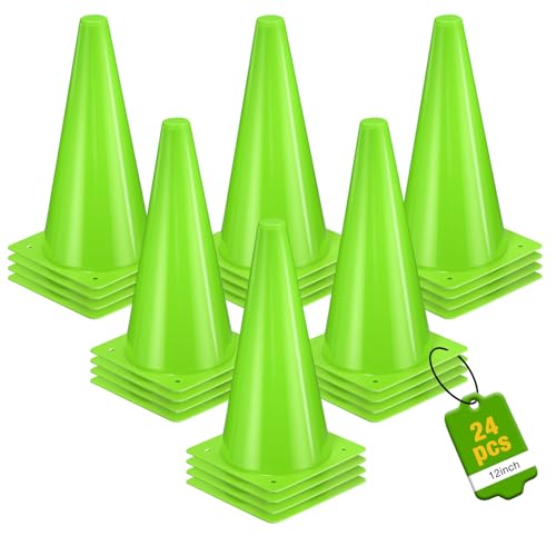 12 Inch Sports Cones Set of 24,Durable Training Cones for Soccer,Football, Basketball Drills - Multi-Purpose Agility Cones for Indoor & Outdoor Practice - color: green