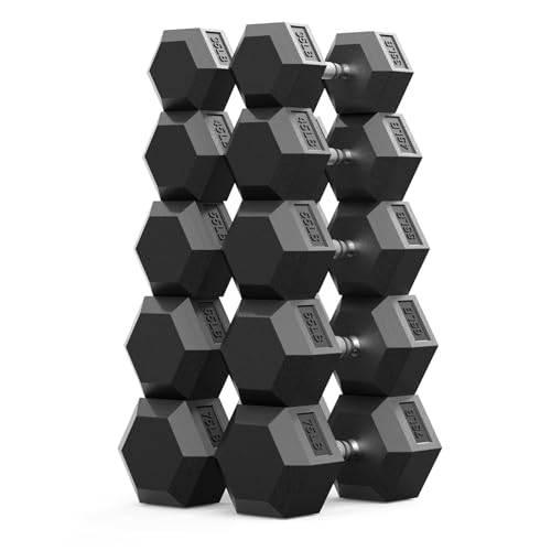 PAPABABE Dumbbell Set, Rubber Encased Home Gym Dumbbells, Weight Dumbbells for Women & Men, Hand Weights for Home Gym & Strength Training - size: 550 lb Set (Pair of 35, 45, 55, 65, 75), style: Chrome Grip