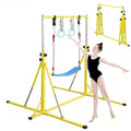 FC FUNCHEER Foldable Gymnastics Bar,5FT Horizontal bar,Adjustable Kids Training bar for Kids Ages 3-15,Kids Gymnastics bar,Triangle Stable Structure-Gym Equipment for Home - color: Bright yellow, style: Bar-Swing-Rings