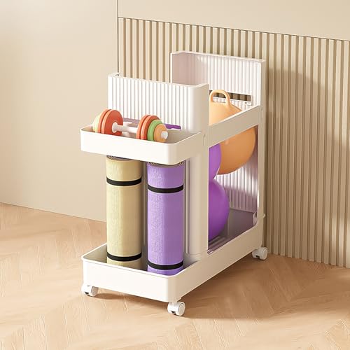 Weight Rack Stand with Wheels, ABS Workout Equipment Storage Rack with Tray, Yoga Mat, Dumbbells & Foam Rollers Storage Organizer, for Home, Hotel, Commercial Gym (White)