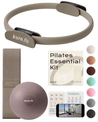 Pilates Kit for Women – Home Pilates Equipment Set with Ring, Ball & Resistance Bands | Pilates Starter Kit with Accessories in Gift Box - color: Taupe, style: Essential Kit - 3PC