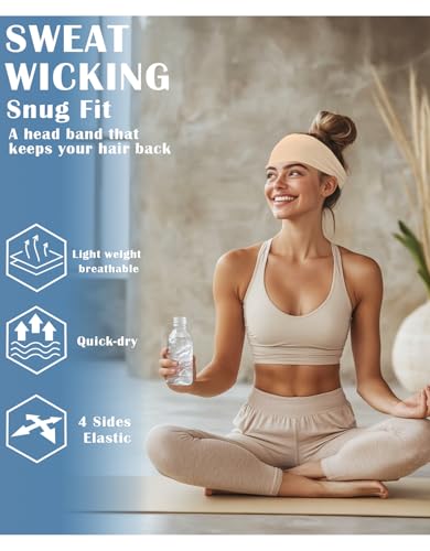 Headbands for Men & Women, Sweat Headband Non-Slip Sweatband Sports Running Cycling Yoga Basketball Workout Football Training - color: Flesh Color