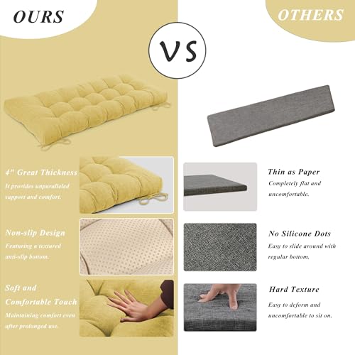 Indoor Bench Cushion for Indoor Furniture 48"x19" Yellow 1 Pc | Thick, Stay in Place, Textured Fabric, for Entryway Window Shoe Storage and Kitchen Bench, Comfort Sitting, Upgrade Decor - color: Yellow
