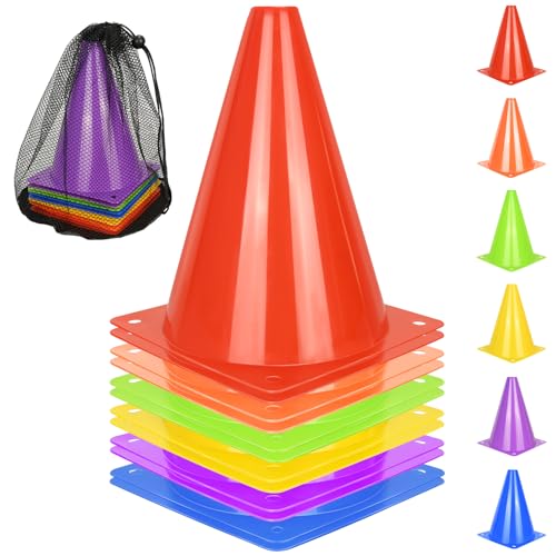 PXZBLG 12/24/50pcs Soccer Cones, 7" Plastic Traffic Cones | for Sports Training, Football, Soccer, Basketball, Coaching, Practice - color: 6 Colors, size: 7", 12pcs
