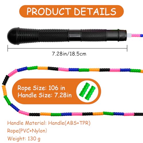 Beaded Jump Rope 1 Pack/2 Pack, ACEONE Segmented Skipping Rope for Kids Adults, Adjustable Tangle-Free Toddler Jumping Rope for Fitness Exercise Training - color: Rainbow Black