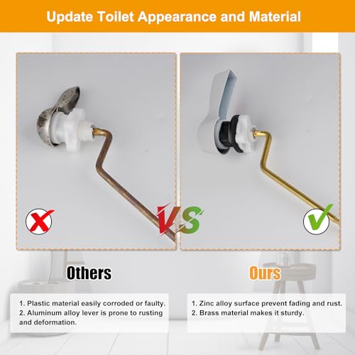 Hibbent Universal Metal Side Mount Toilet Handle Replacement Kit, Brass Toilet Flush Tank Lever with Stainless Steel Flapper Chains for Most Toilets, White Finish - color: White, style: Side Mount
