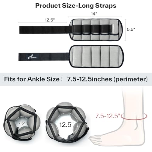 Sportneer Adjustable Ankle Weights Set - 1 Pair (2-10 lbs) Removable Sandbags for Women & Men, Comfortable Neoprene Leg Weights for Walking, Running, Pilates, Yoga, Home Workout & Physical Therapy - color: Light Gray
