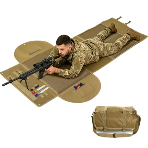 Shooting Mats Prone Padded, Extra Large Portable Roll Up Folded Waterproof Non-Slip Tactical Shooting Mat with Thickened Cotton Padding, Bipod Holder & 2 Accessory Pockets for Range Shooting Hunting - style: Winged Side