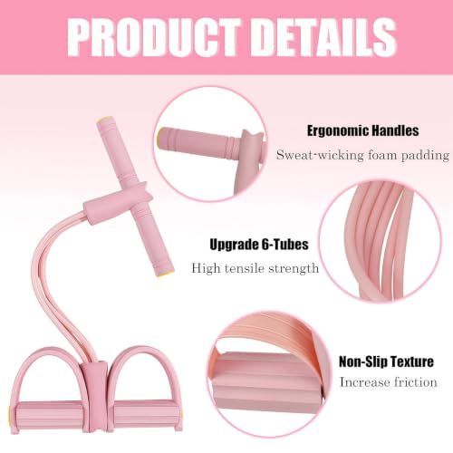 7PCS Resistance Bands Set, 6-Tubes Pedal Resistance Bands with Handles, 5pcs Elastic Workout Band for Physical Therapy, Stretching, Strength Training, Home Gym Equipment for Women Men (Blue) - color: Pink+