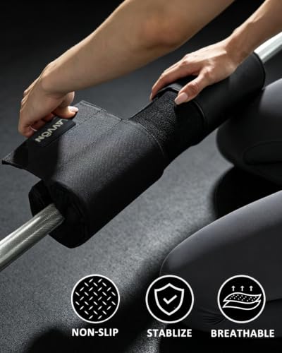 Barbell Squat Pad Set- Nylon Padding AntiSlip- Thick Foam Barbell Pad for Squats Cushion,Lunges&Bar Padding for Hip Thrusts -Standard Olympic Weight Bar Pad (Wrist Straps Weightlifting-Ankle Straps) - color: Ankle-Black